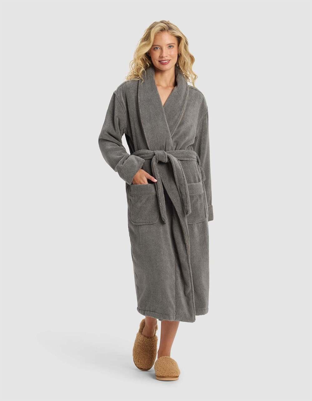 Cozy Earth Unisex Plush Terry Bath Robe in Charcoal Gray